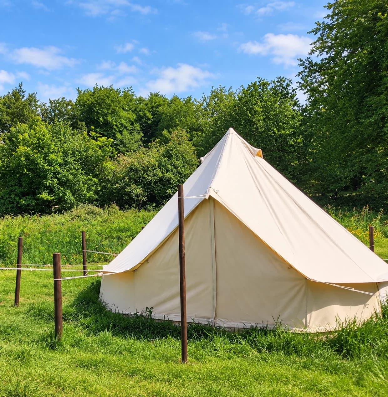 Bell tent in the rural Fern Fields landscape