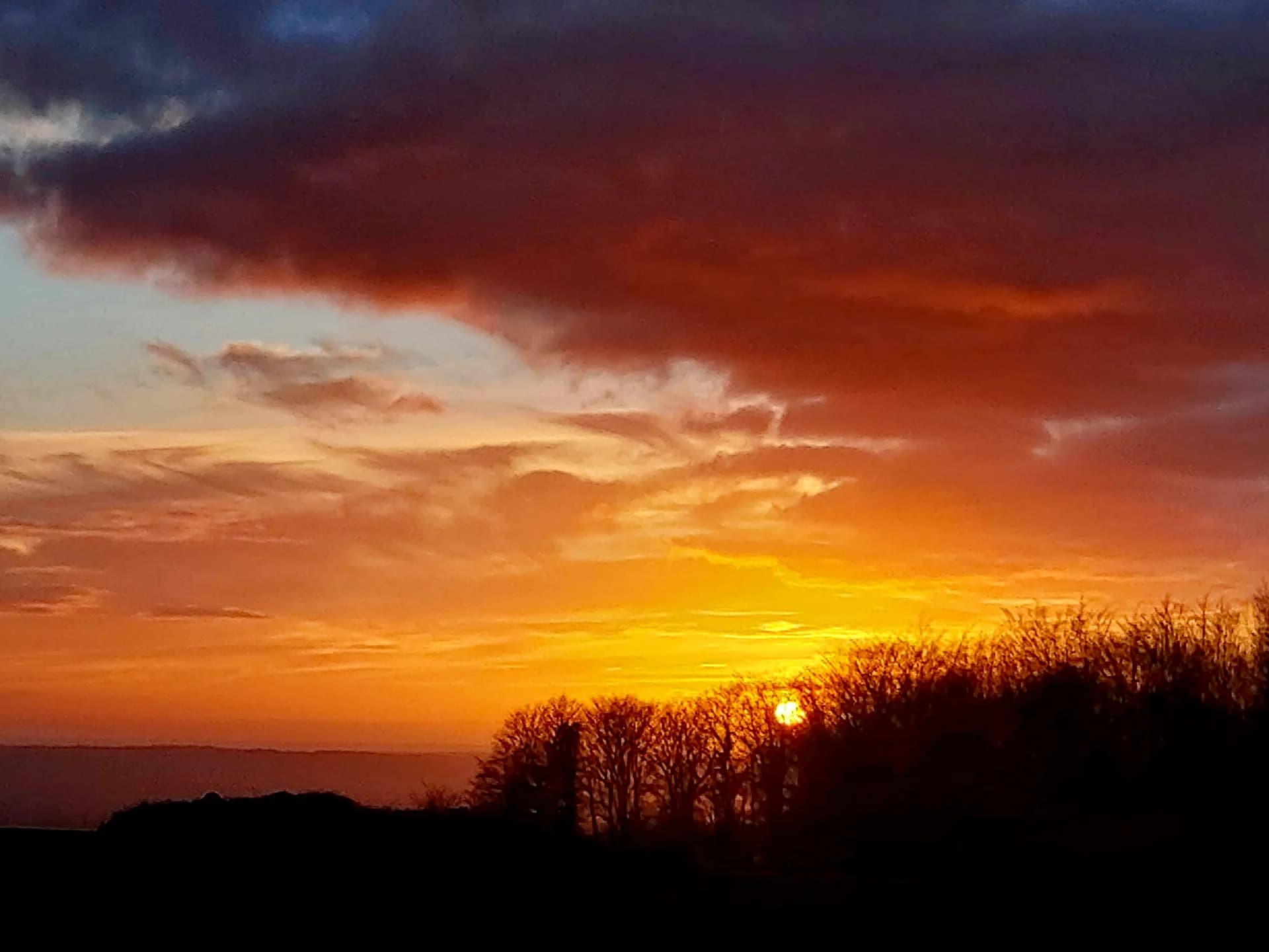 Sunset over the countryside around Fern Fields
